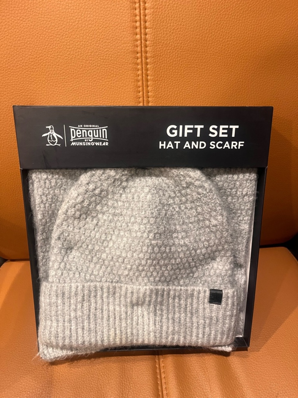 Original Penguin Light Gray Knit Hat & Scarf Set
